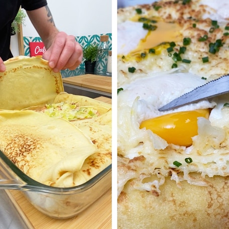 Gratin de crêpes saumon poireaux